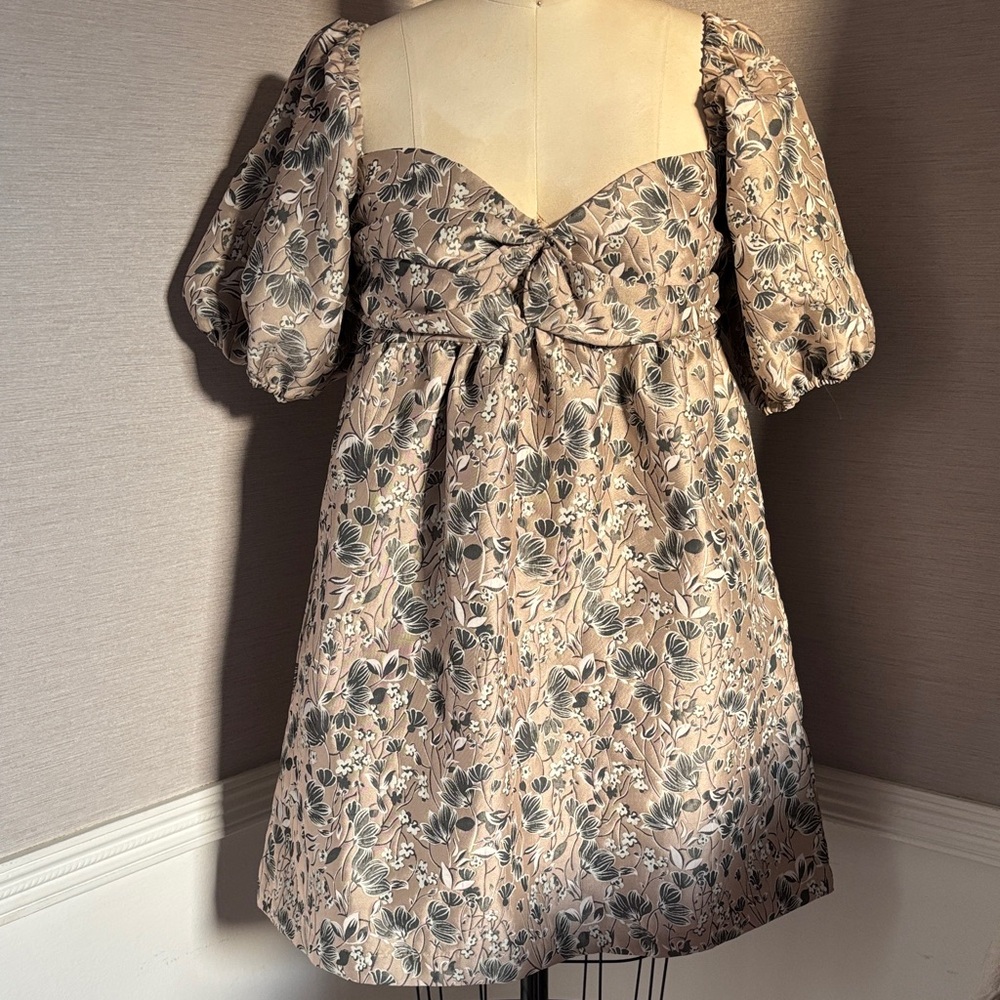 & Other Stories Floral Puff Sleeve Dress - Cream and Black